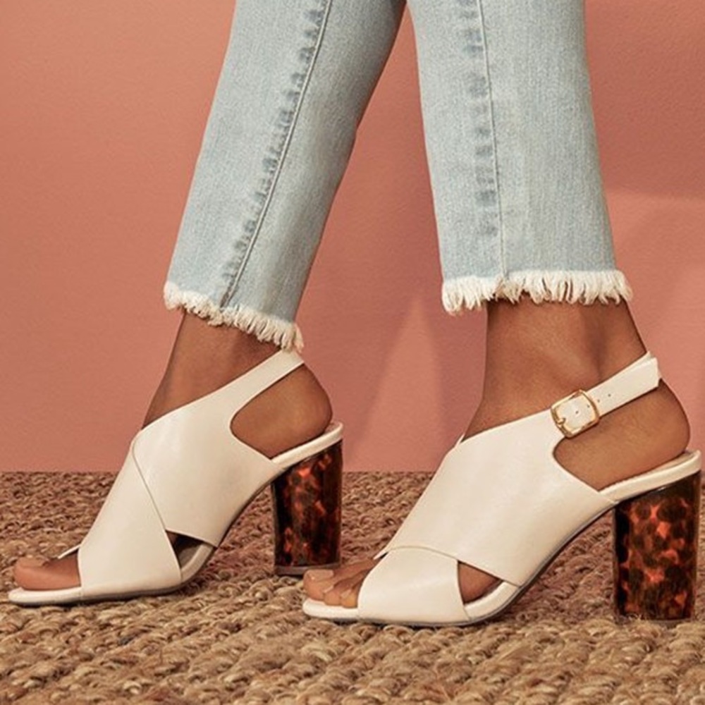 JUSTFAB Jayda Sling-Back Heeled Sandal- Bone